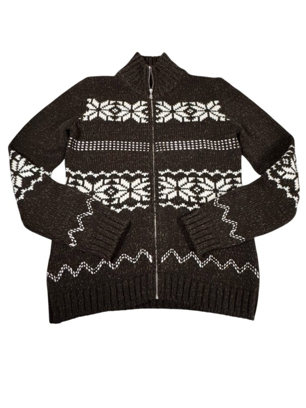 Bogner Fire Ice Nordic Fair Isle Full Zip Cardigan Sz M L Brown Icelandic Ski